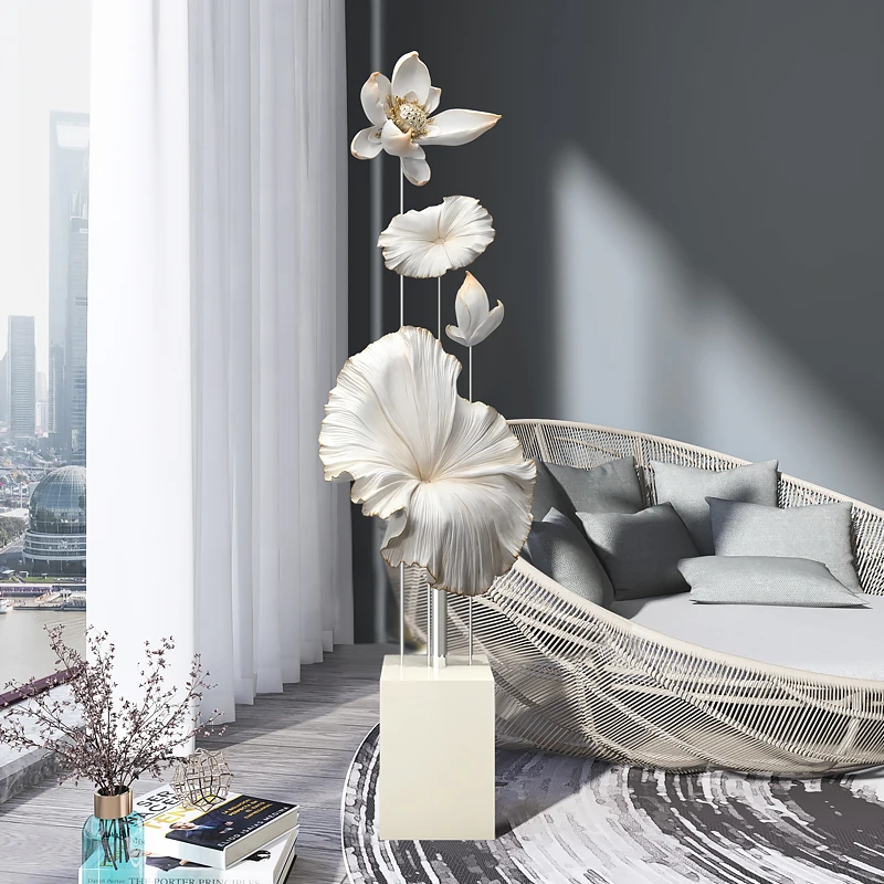 Lotus Rhyme Sculpture Decoration Living Room Large Floor Decoration Statue New Chinese Light Luxury Home Decor Housewarming Gift