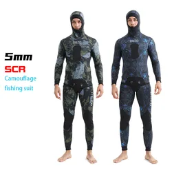 Traje de buceo de camuflaje con capucha para hombre, traje de neopreno de 5MM, traje de pesca de protección cálida para invierno, ropa de buceo de playa con protector solar