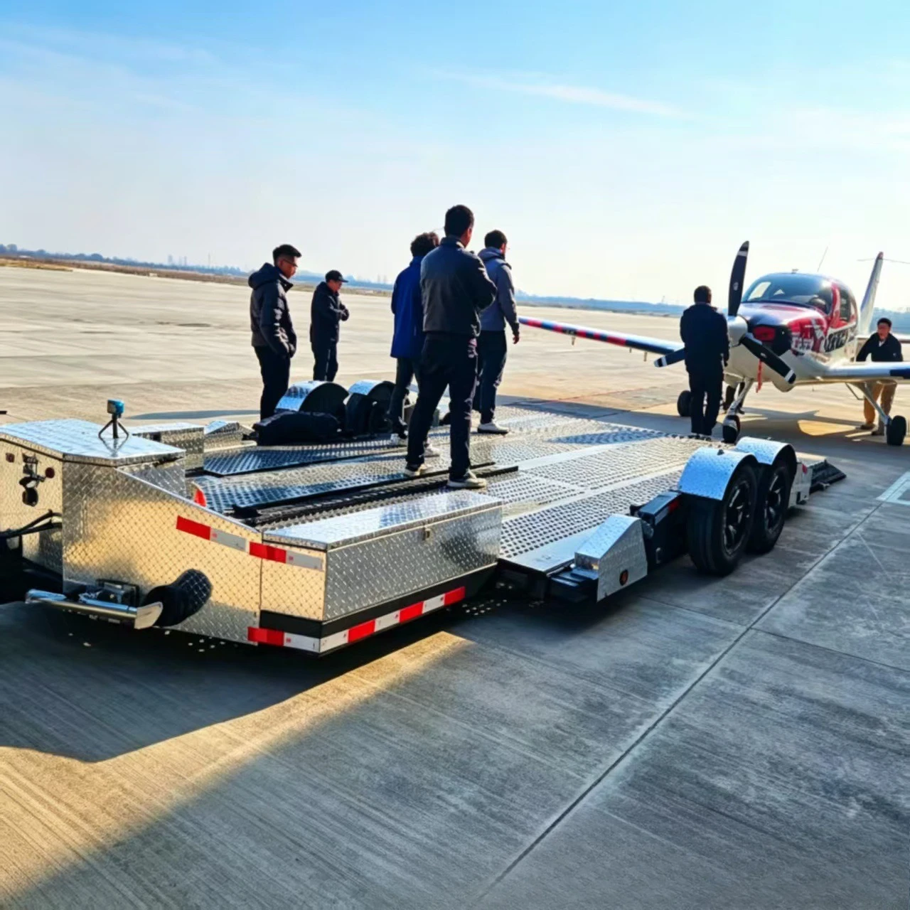 Liftable aircraft trailer can be retractable and raised