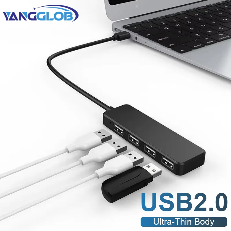 USB 2.0 Ultra-thin USB 2.0 Multi-USB 4 Port Splitter Hub Adapter Dock Expander PC Laptop Computer Accessories