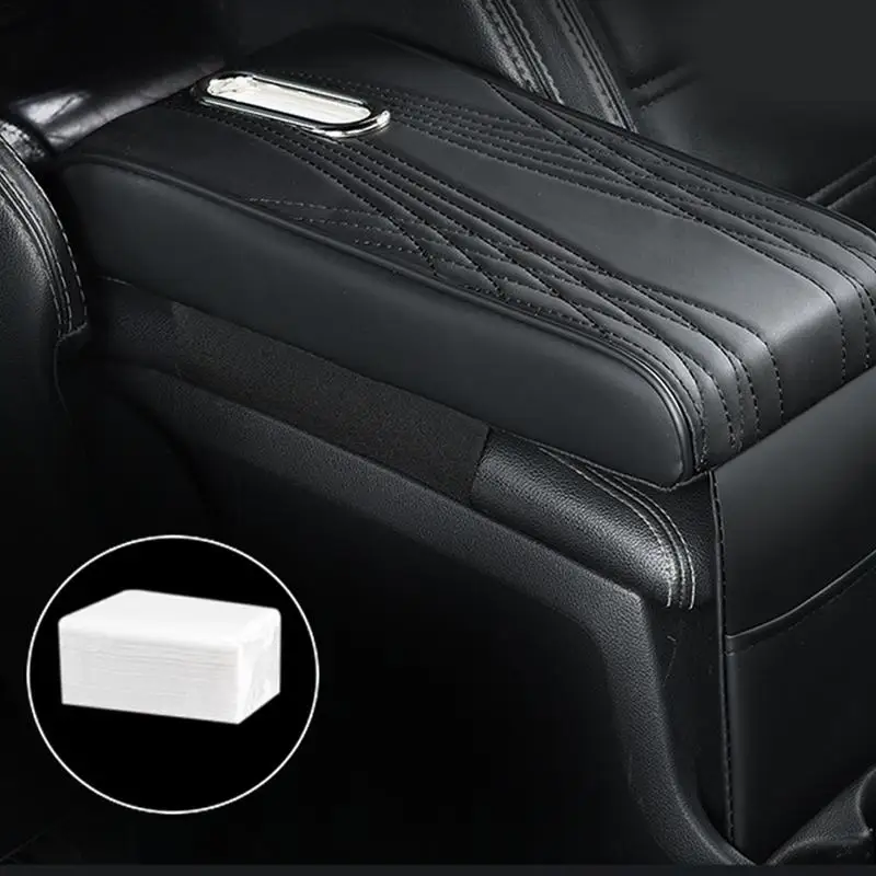 Auto Armrest Box Cushion Car Armrest Cushion With Tissue Box Design Car Armrest Booster Pad PU Leather Car Interior Accessories