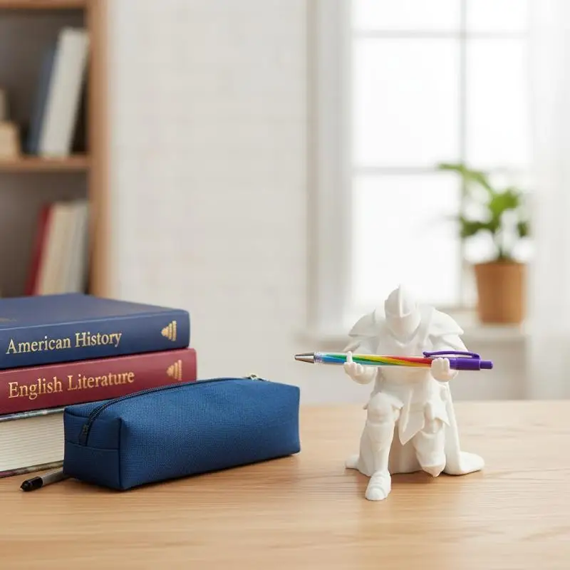 @*Medieval Knight Pen Holder Cool Desktop Organizer Stand Creative  Kneeling Figure for Office Home Study Room