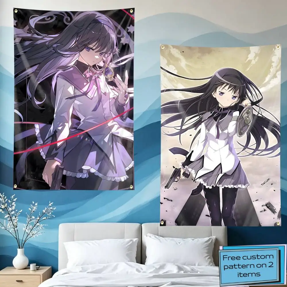 H-Homura Anime P-Puella Magi Flag Tapestry Banner for Bedroom Living Room Outdoor Camping Custom Supported