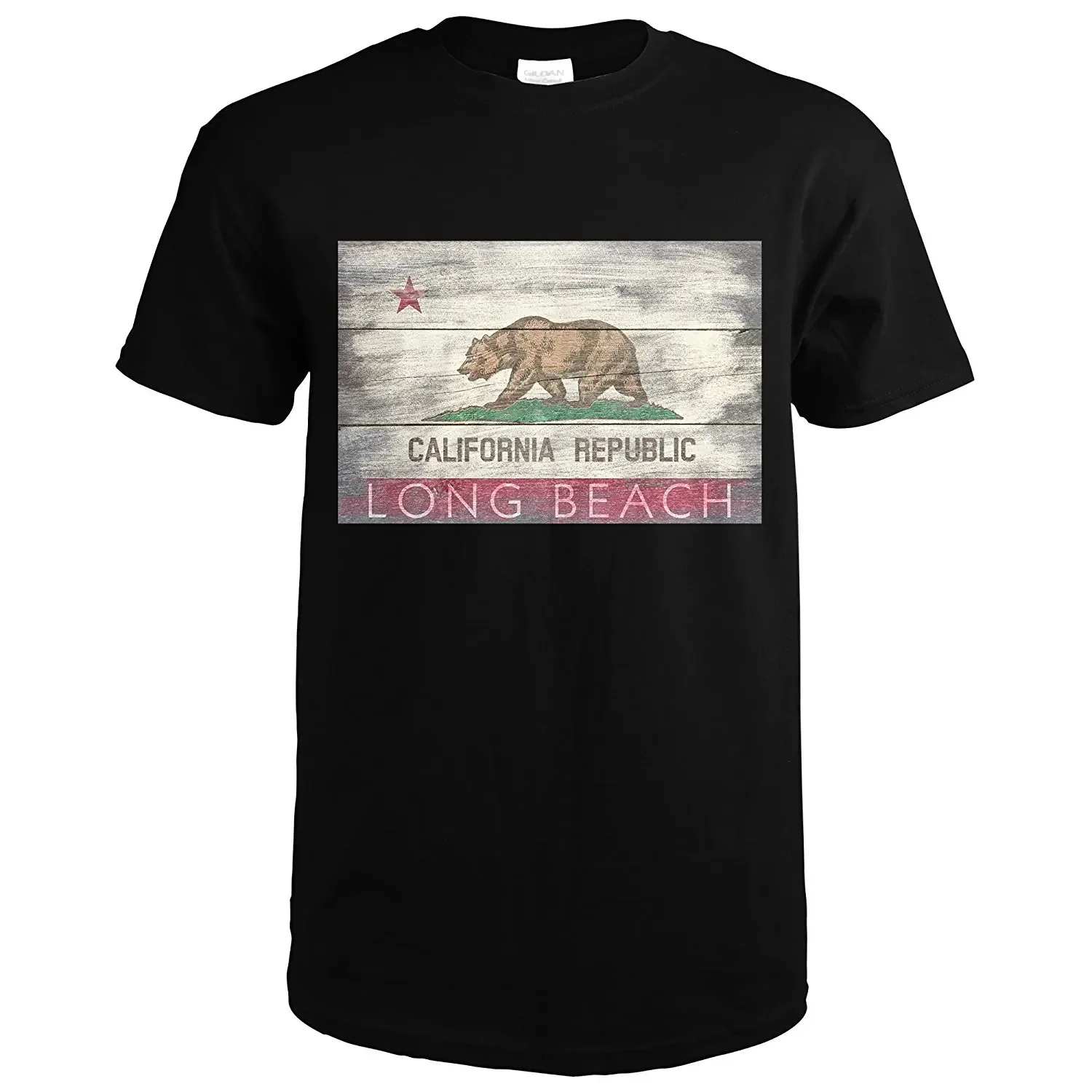 Men Summer Tops Tees Size T-Shirt Long Beach, California Rustic California State Flag (Premium T-Shirt) Casual Men Tee