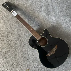 A665 40' VGS Electric&Acoustic Guitar Unfinished DIY Guitar Kits Black Color with Damages Scratches No Hardwares Authorised