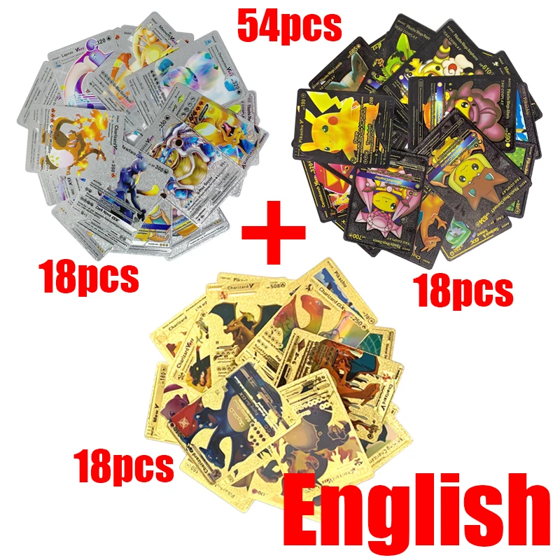 81-15Pcs Pokemon Karten Gold Silber Vmax GX Karte Sammlung Kampf Trainer Karte Spanisch Englisch Französisch Kind Spielzeug weihnachten Geschenke