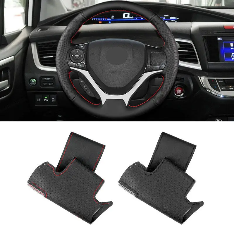 Hand Sewing Perforated Leather Cover For Honda Civic 9th 2012 2013 2014 2015 Car Styling Steering Wheel Protection Trim