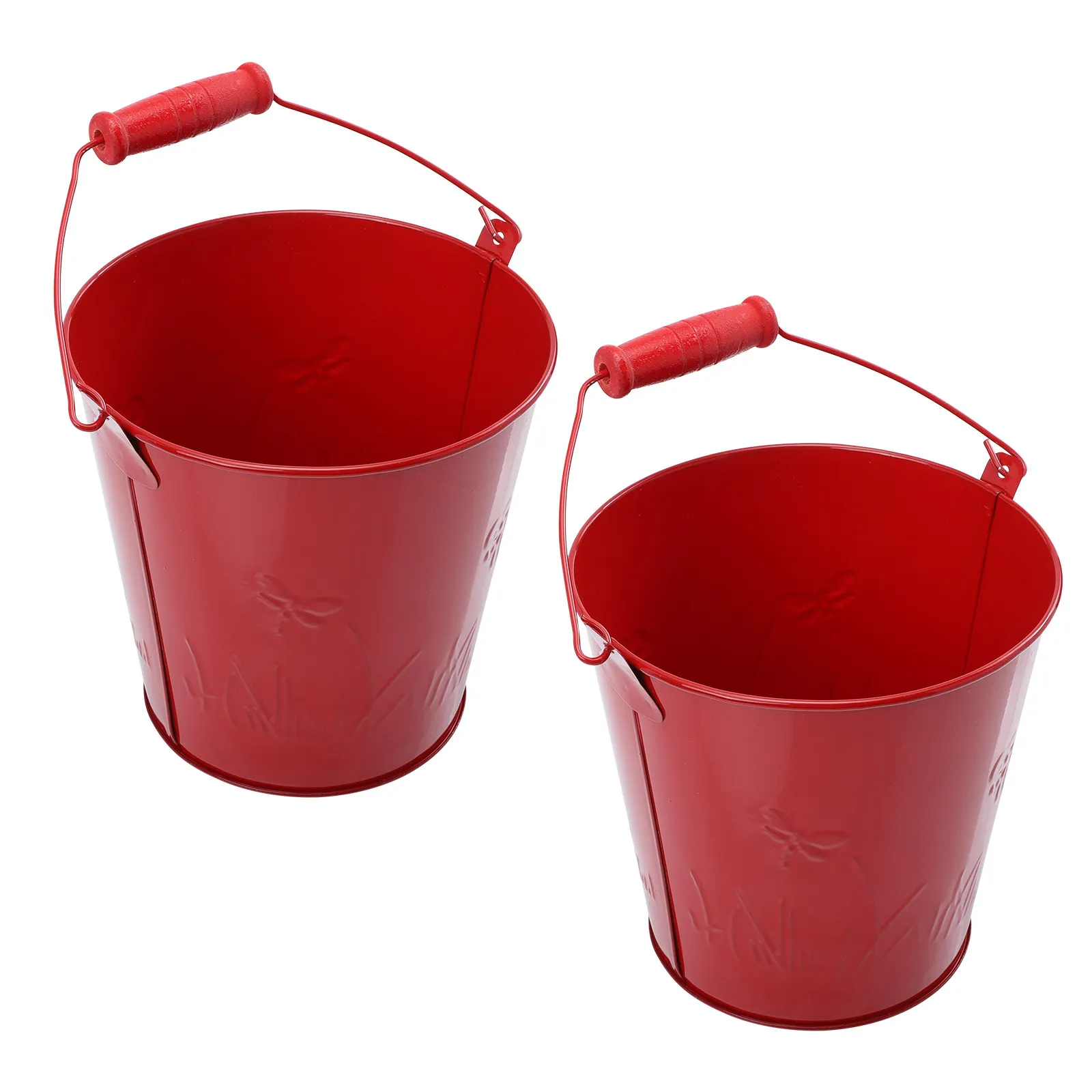 2Pcs Small Iron Flower Buckets Desktop Storage Bucket Decorative Handle Flower Pail for Balcony Garden Home Decoration Photo