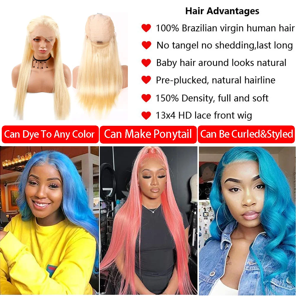 Megeen wig renda depan 13x4 HD ramping wig pirang 613 wig Frontal renda transparan 100% rambut manusia dapat dicelup rambut Virgin