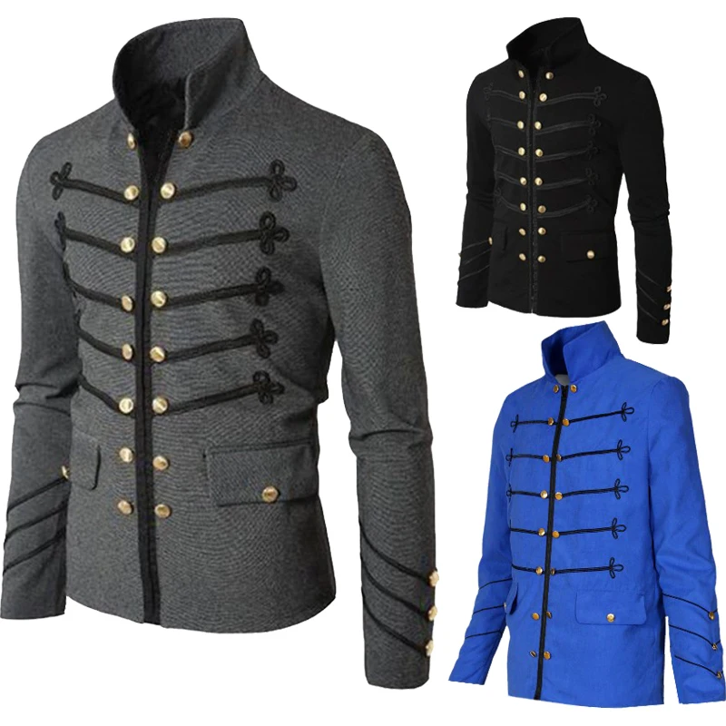 Steampunk Men Gothic Clothing Military Jackets Medieval Vintage Jacket Stand Collar Rock Frock Coat Men\'s Retro Punk Coat