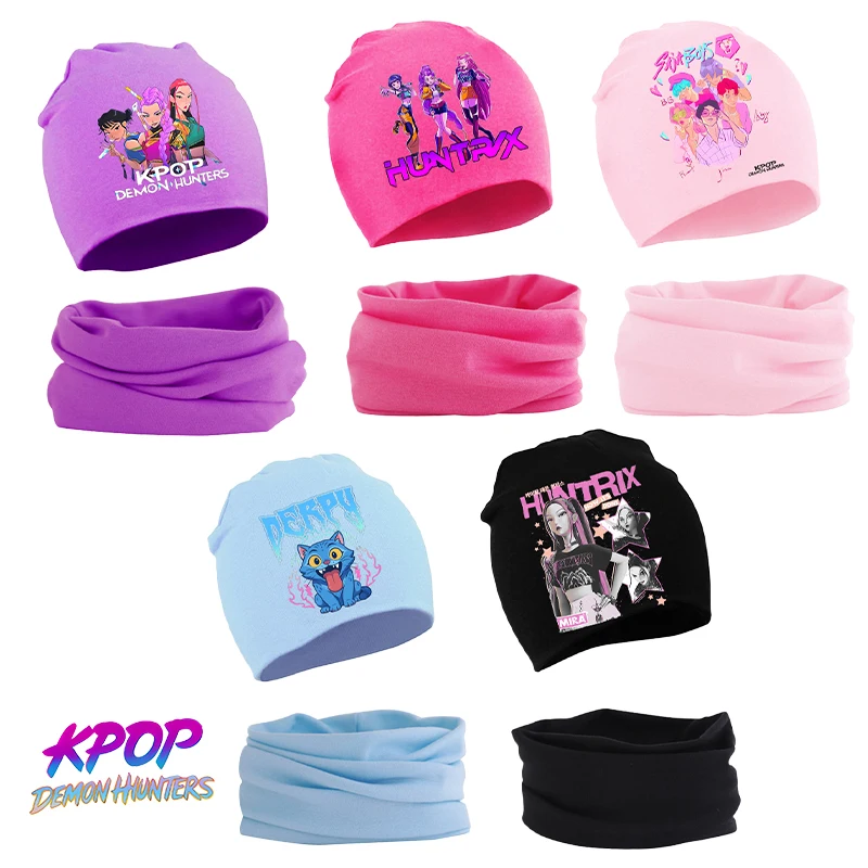 

Kpop Demon Hunters Scarf Hat Set Children 2pcs Knitted Hat Scarf Baby Girls Winter Warm Comfortable Cotton Kids Beanie Hats Gift