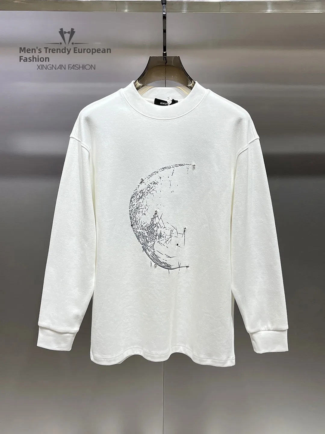 

Модный мужской свитшот с круглым вырезом, зимний, люксовый, с вышивкой в виде ромбов, с длинными рукавами, теплый, молодежный, модный, стандартный крой