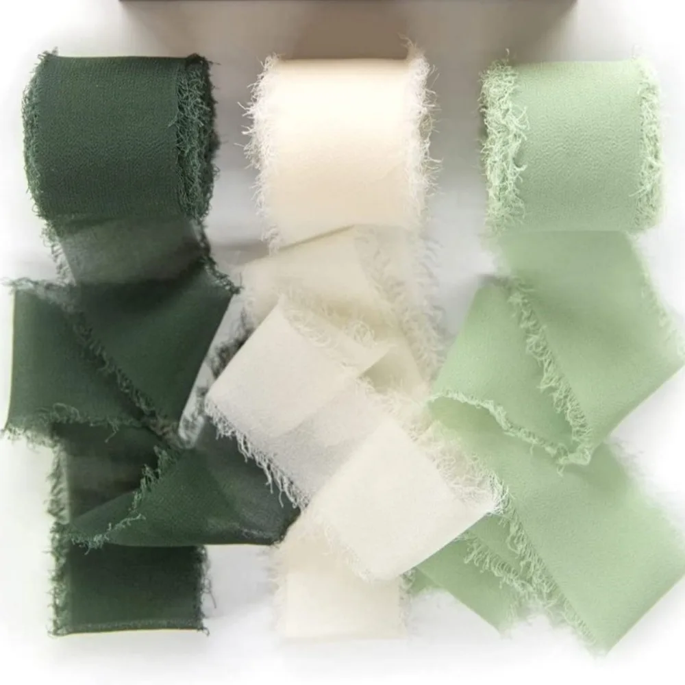3 Rolls 5m Chiffon Ribbon Handmade Light Weight Fringe Chiffon Silk Ribbon Multi-functional DIY Craft Hairy Chiffon Ribbon
