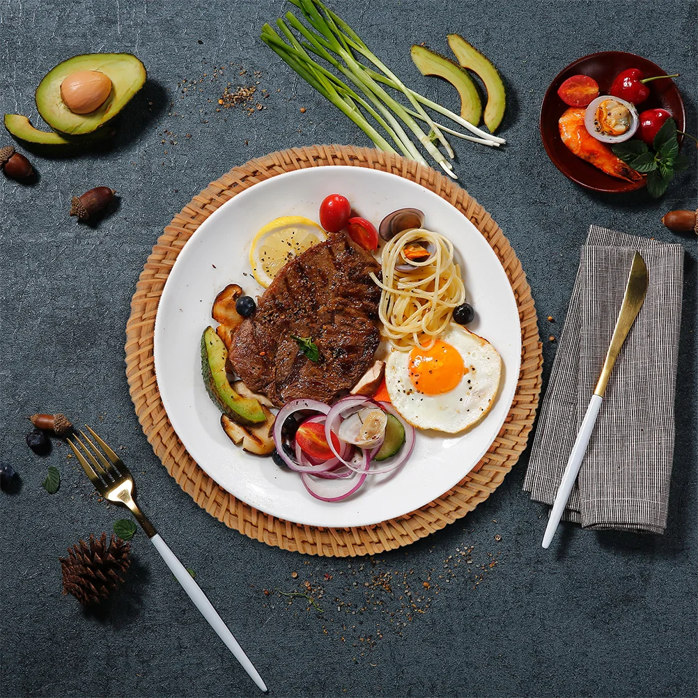 

3Pcs Hand-Woven Heat Resistant Placemats Compact Anti-Skid Table Mats Natural Material for Home Restaurant Use