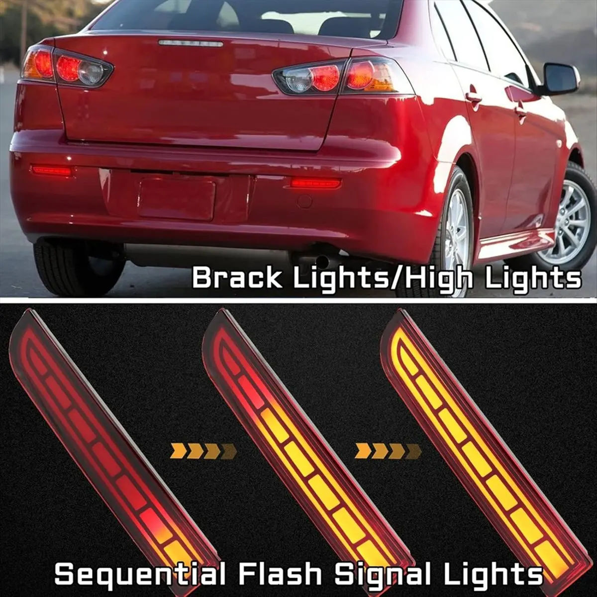 Learned- Rear Bumper Reflector Brake Lights Sequential Turn Signal Light for Mitsubishi Lancer 2008-2017 Evolution X 2011-2012