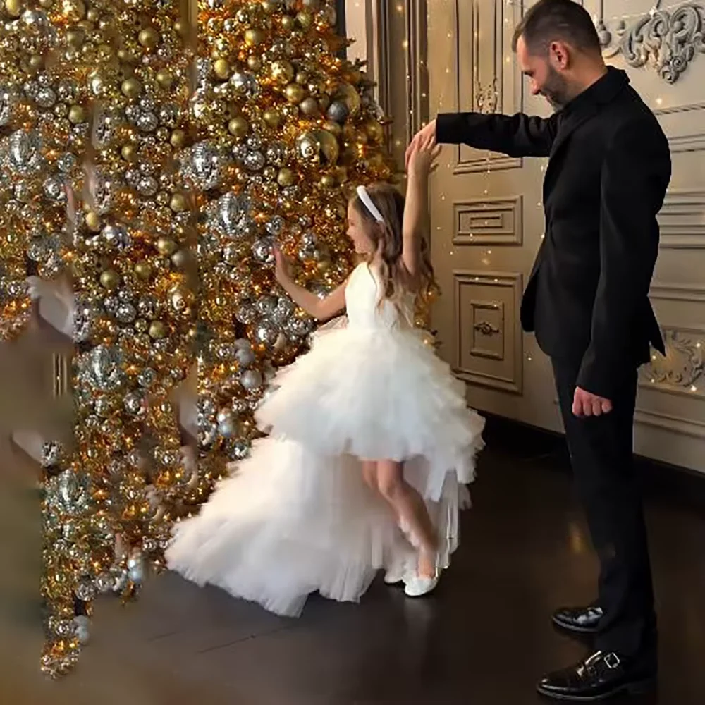 Aangepaste jurk bloemen meisjesjurken kinderen mooie pioen kant terug a-lijn rechte tutu tule verjaardagsfeestje eerste communie