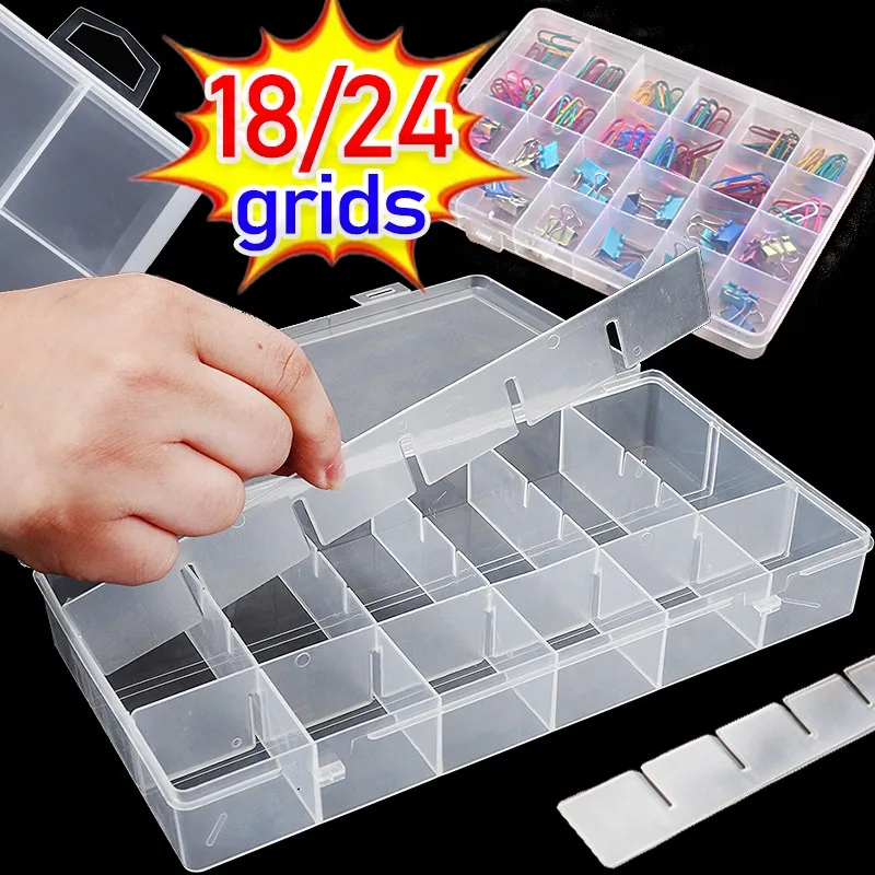 

Small Accessories Storage Box 18/24 Grids Trinkets Small Items Plastic Case Rectangle Transparent Jewels Boxes Jewelry Packaging
