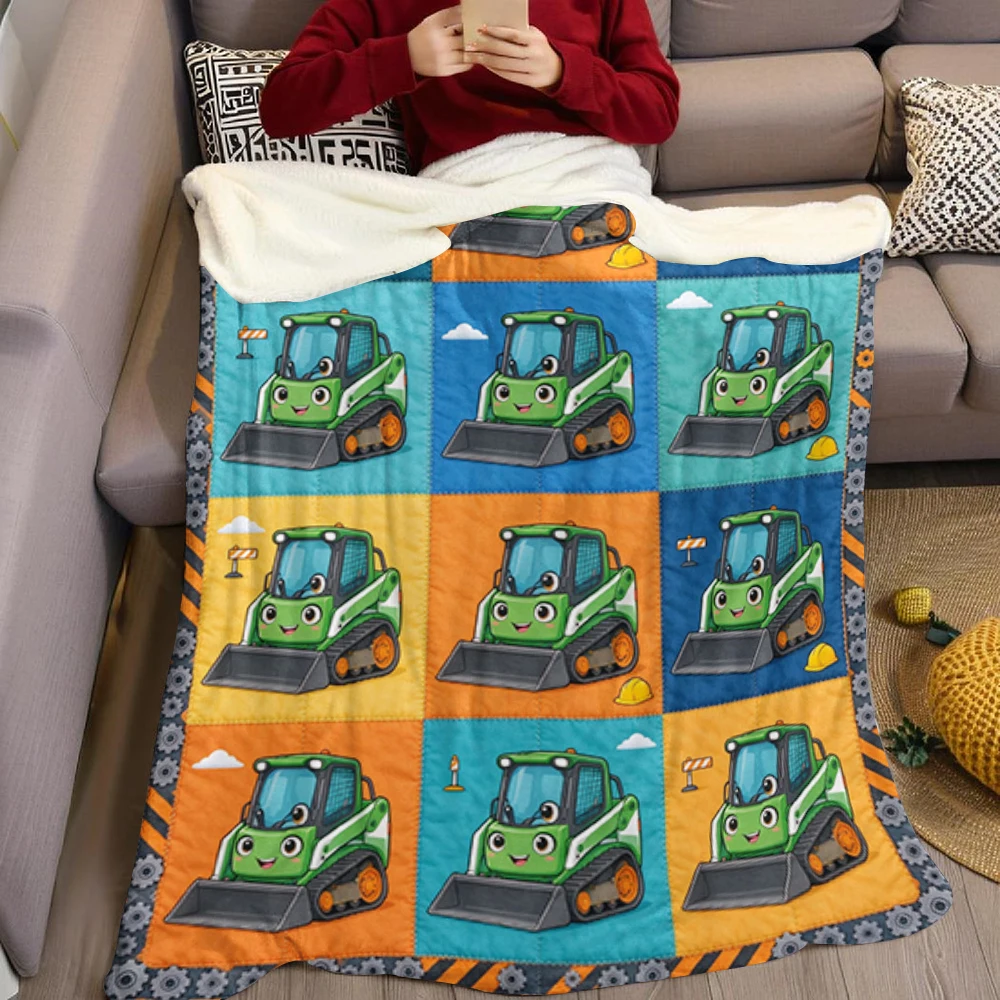 Service Vehicles Grid Flannel Blanket Perfect for Sofa Office Bed Travel Sleep Read Relax Camping Four Season Use
