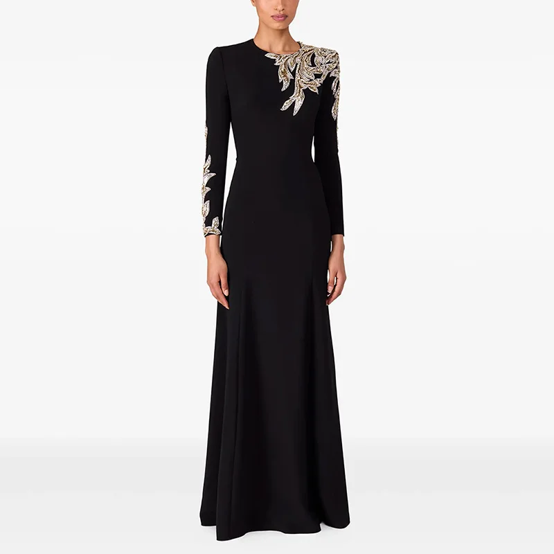 New designer star evening gown host studded pearl women's long dress with diamonds, Dubai Muslim Saudi Arabian long dress