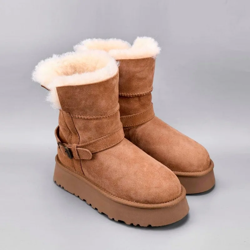 Winter High-quality Suede Design Warm Mid-tube Womens Boots Comfortable Thick-soled Snow Boots 2024 New Soft Plush Fashion Boots