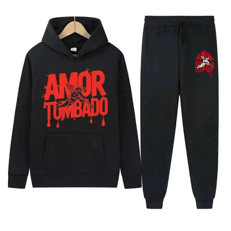 

2025 Мужские серые повседневные комплекты из двух предметов, весна-осень, красная толстовка с буквенным принтом, топы с большими карманами, брюки, толстовки, модный спортивный костюм St