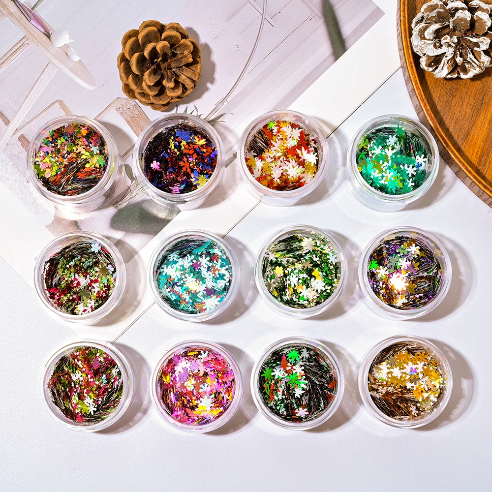 حورية البحر تأثير الترتر مسمار الفن اكسسوارات الديكور المبهر مسمار بريق رقائق قوس قزح عيد الميلاد مابل ليف مانيكير العرض #5