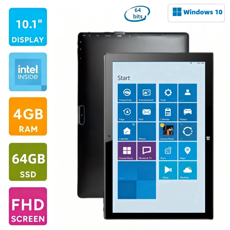 Hot Sales 4GB RAM 64GB ROM 10.1 INCH Windows 10 Tablet 64bit Intel Atom X5-Z8300 Quad Core 1280X800 IPS Dual Camear Micro HD-MI