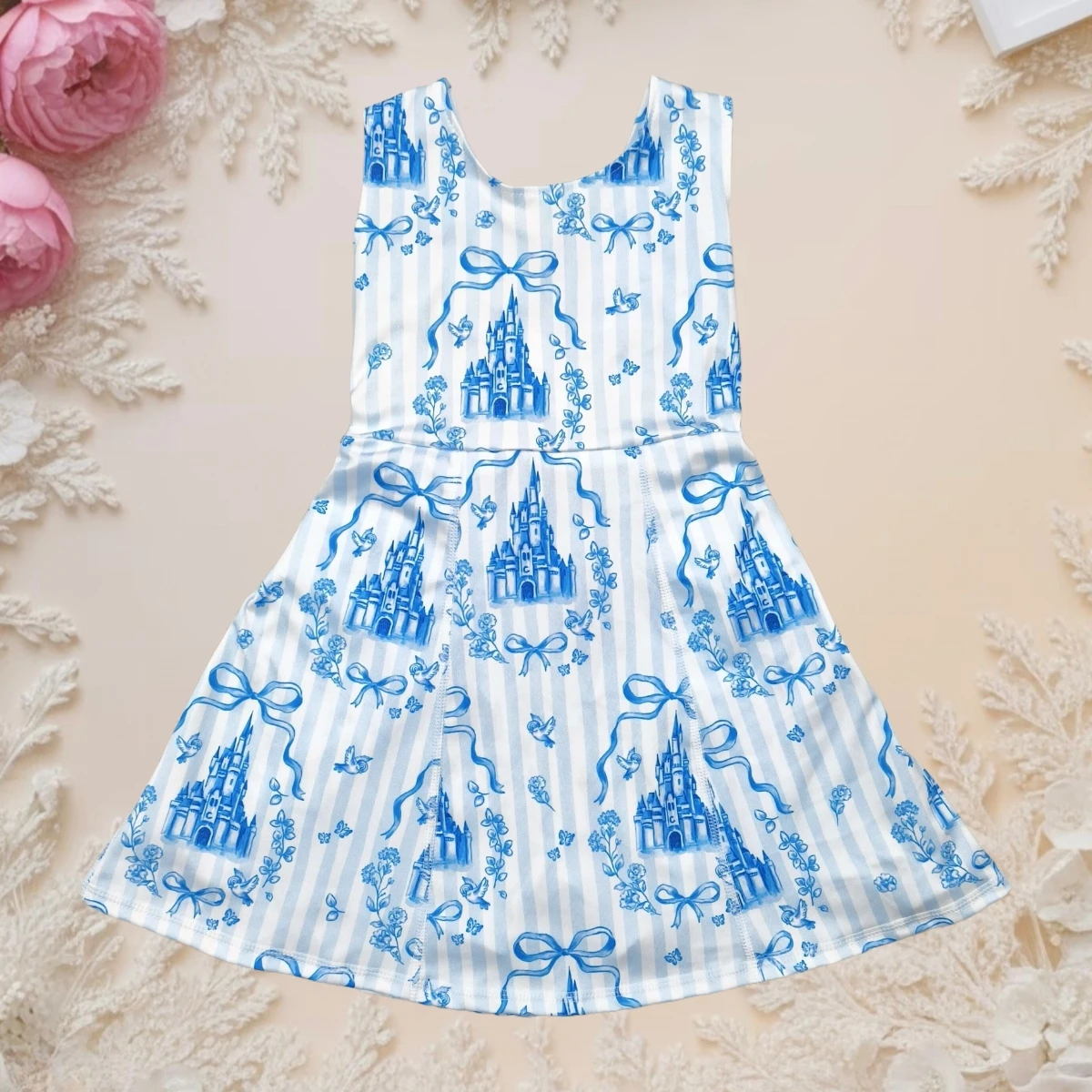 

Toddler Baby Girl Castles Yoga Active Wear Skort Kids Children Bow Infant Sleeveless Fashion Knee Length Princess Dress Clothing