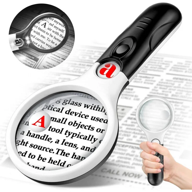 45X Professional Magnifying Glass Jewelry Loupe With LED Light Handheld Magnifier Lupa For Coins Stamps Kids Seniors Reading