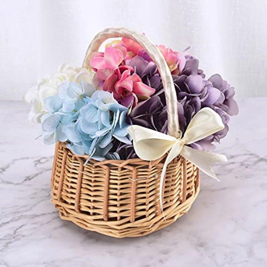 Ensemble de paniers de fleurs de mariage pour filles, 2 pièces, panier de fleurs en rotin et osier avec poignée pour la distribution de pétales et le stockage de bonbons, Ratt élégant
