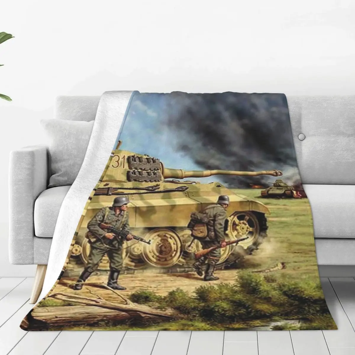 World Wars TankSoldier Battle Flannel Blankets Warm Soft Soldier Battle Throw Blanket Winter Camping Couch Chair Print Bedspread