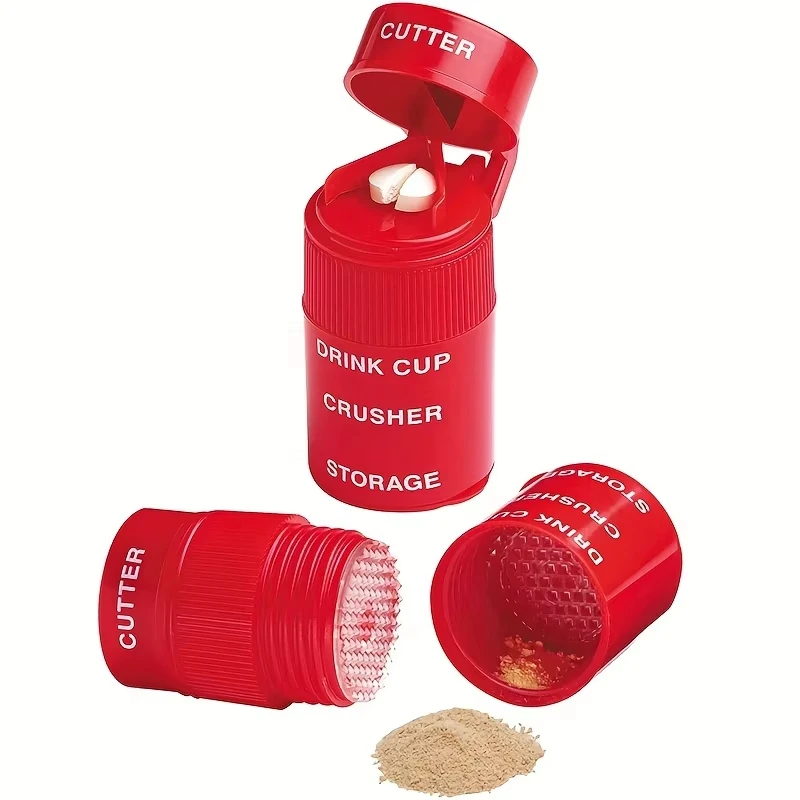 Multifunctional Four-In-One Powder Grinding Cutting Device PP Material With Lid Compartmental Design Portable Pill Storage Box