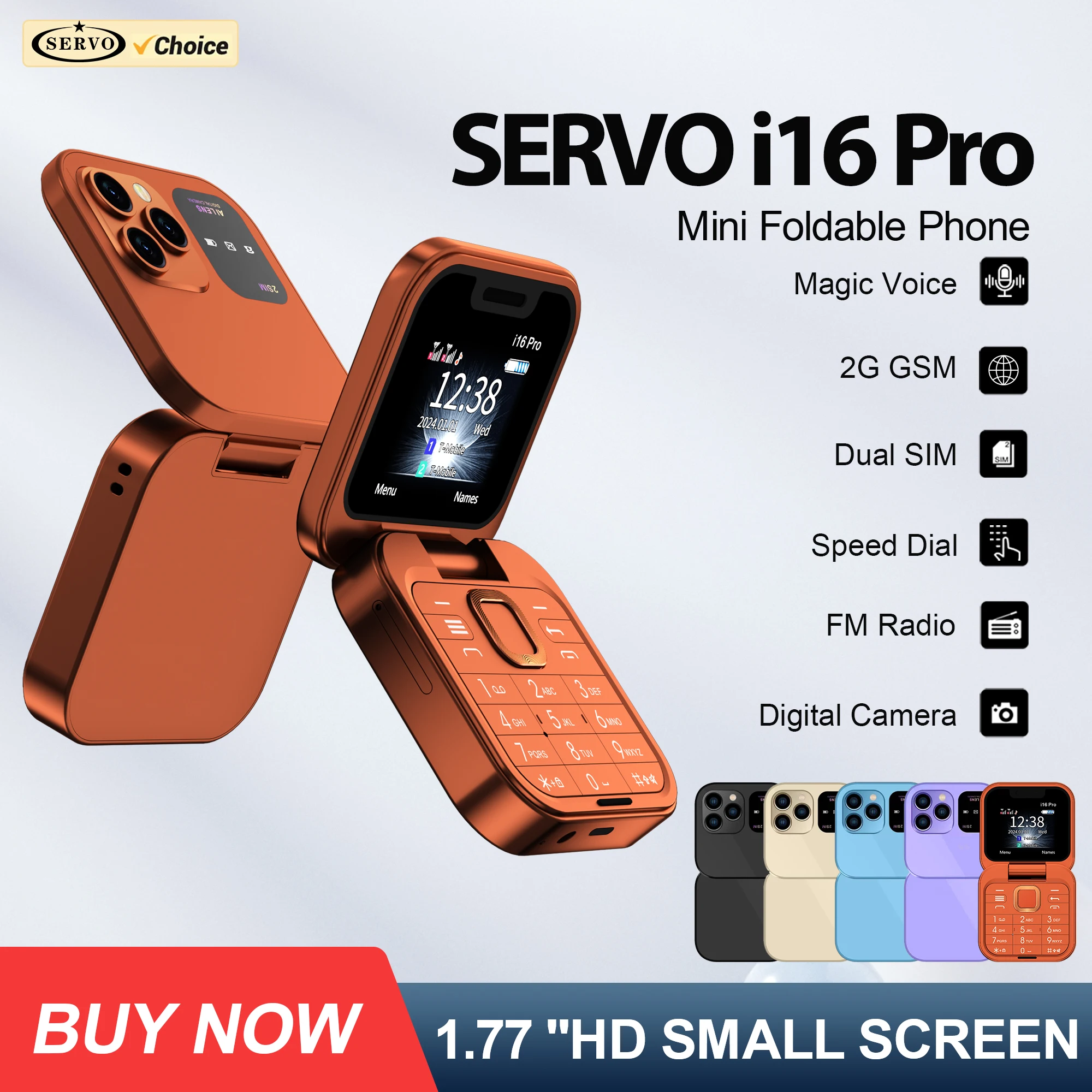 SERVO i16 PRO Cute Foldable Mobile Phone 2G GSM Speed Dial Blacklist Magic Voice FM Radio Small Flip Cellphones Dual SIM Standby