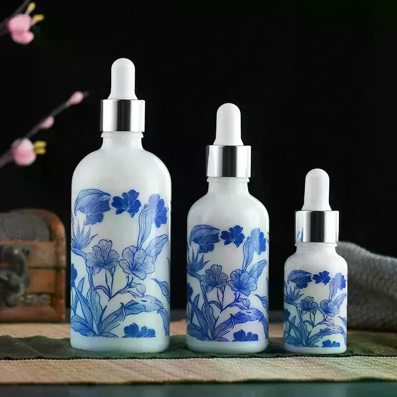 10/15/30ml Ceramic Blue & White Porcelain Essential Oil Dropper Bottles Leakproof Travel-Friendly Design