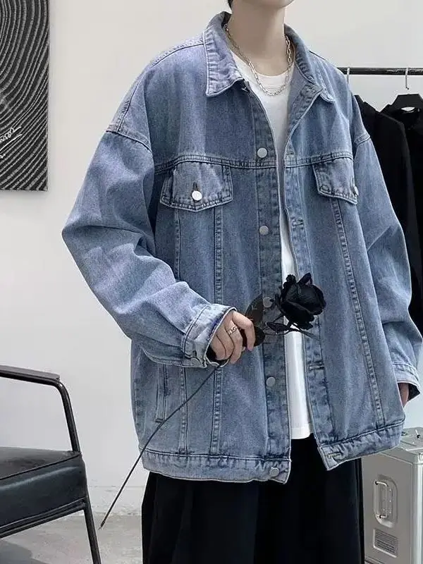 

Retro Casual Denim Jaet for Men Autumn Spring Loose Fit Long Sve Youth ular Casual Sle Collared Outerwear