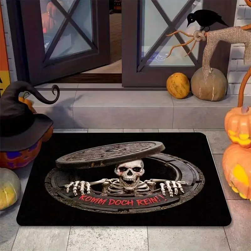3D Skull Maniac Halloween Doormat, Non-Slip Indoor/Outdoor Entry Mat, Spooky Entryway Holiday Decor Rug, Home Decor