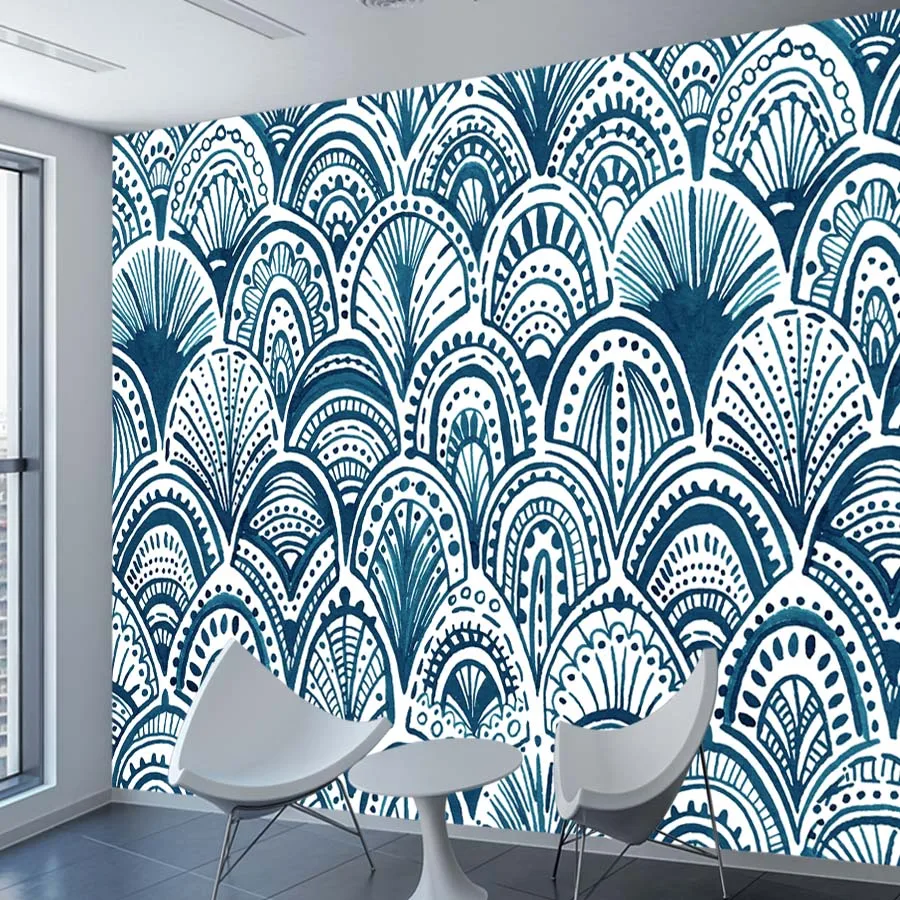 22+ Waterproof Navy Ornamental Tile Deco Wall Art Home Decor Peel and Stick Photo Wallpaper for Living Room Bed Renovation Mural