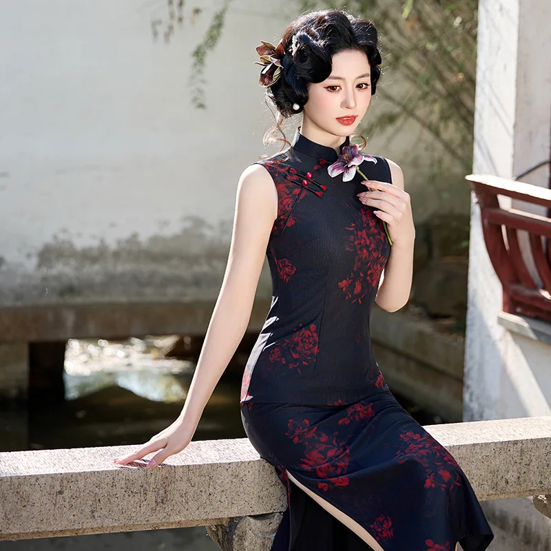 

Летнее винтажное черное длинное ципао Yourqipao: сексуальное модное вечернее платье в китайском стиле для женщин