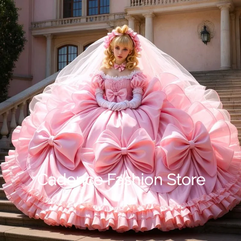 Sweet Victorian Wedding Dress Off-the-Shoulder Lace Trim A-Line Bow Cosplay vestido feminin Bridal Gown Customized evening dress