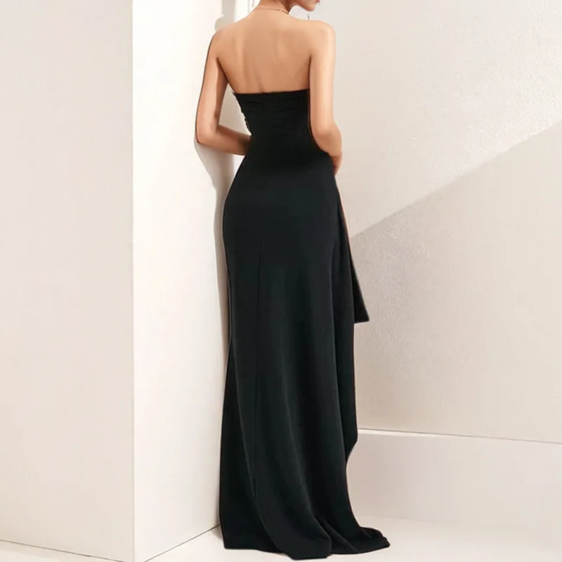 

TOY-Women's Clothing2025Spring Elegant Temperament Strapless Sexy Backless High Slit Solid Color Dress