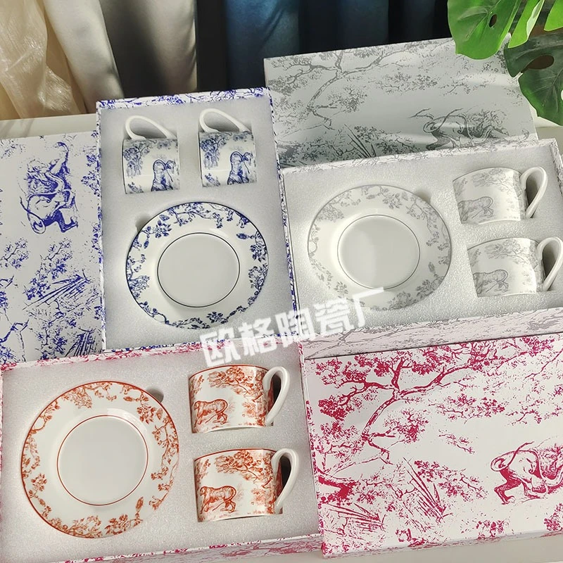 

Exquisite European - style Afternoon Tea Sets Coffee Cups and Saucers 2 Black Tea Cups 2 Saucers in an Elegant Gift Box