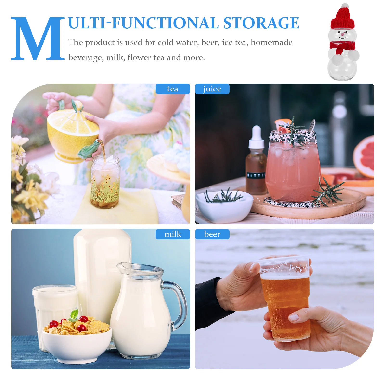 

6Sets Snowman Bottle Xmas Juice Bottles with Caps Adorable Beverage Containers for Christmas Party Favors Storage Portable