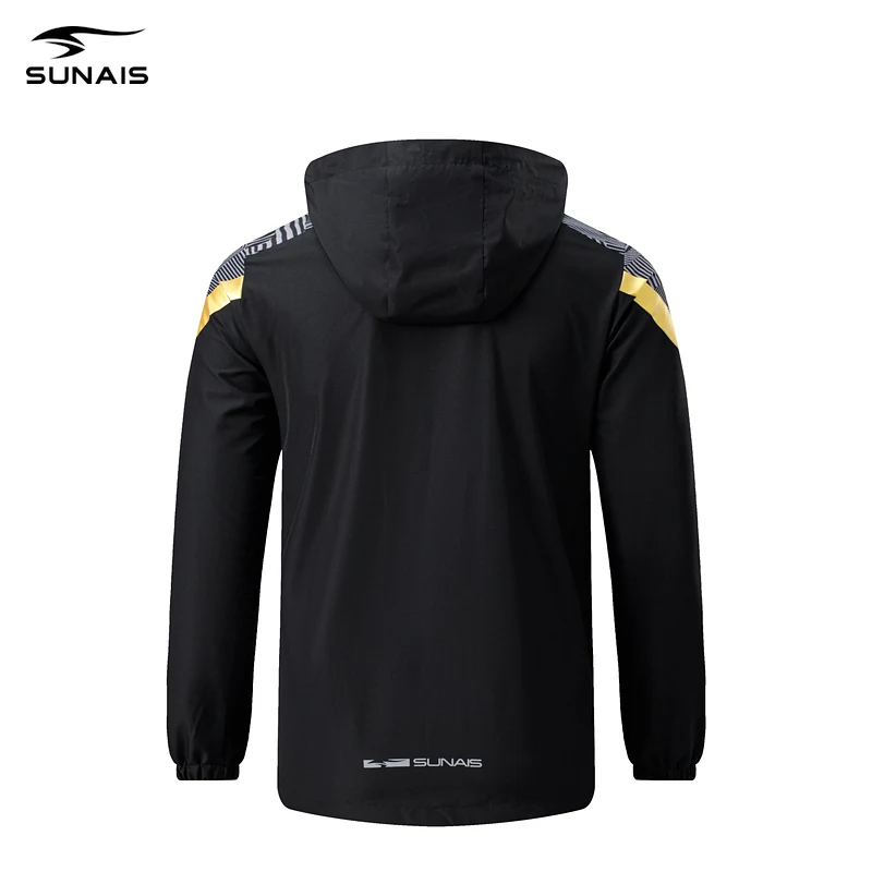 SUNAIS Men's Football Jacket, Windproof Waterproof Hooded Woven Rain Coat, Outdoor Training Sports Outerwear, Item No.730346