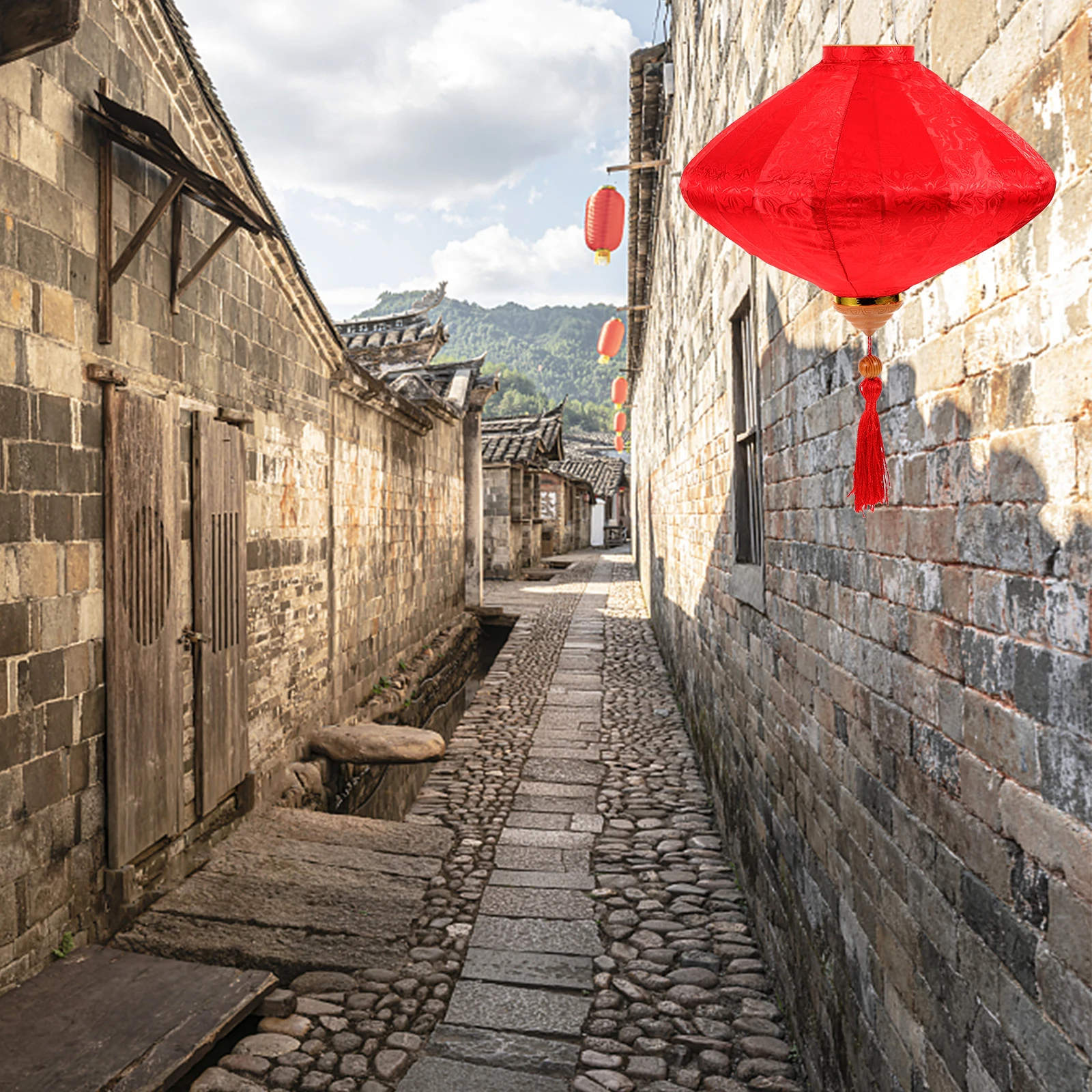 

Large Hanging Lantern Festive Cloth Metal Chinese Lanterns For Wedding Party Garden Decoration Floral Pattern Easy Hanging