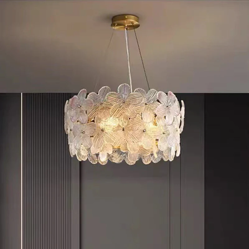 

Modern Full Brass Floral Glass LED Ceiling Chandelier for Living Room, Dining Room Home Lighting Decoration, Customisable