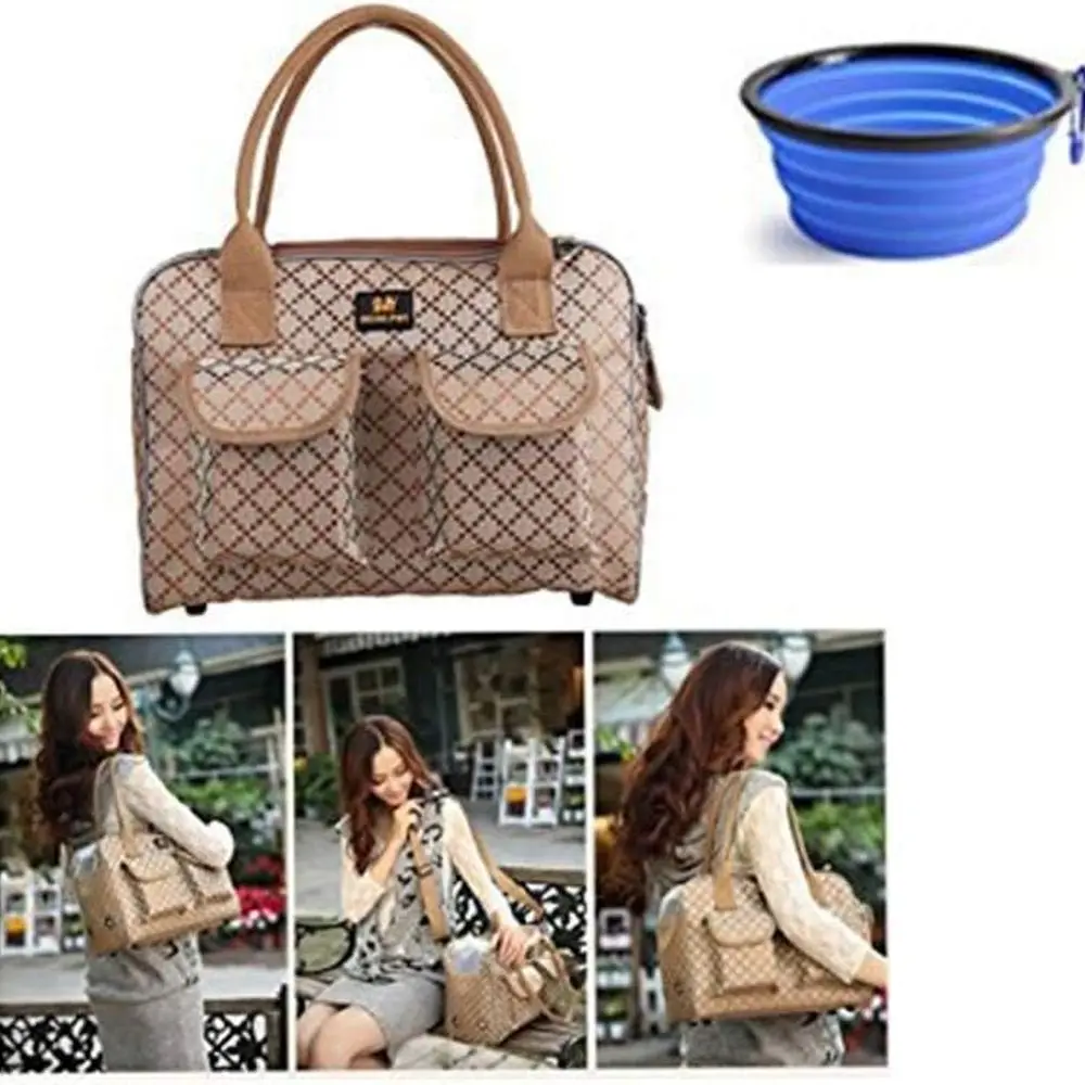 

Сумка-переноска для собак Сумка-тоут для домашних животных Сумка для собак Кошелек для кошек Сумка для щенков, бесплатная складная миска для собак в комплекте (M Хаки)