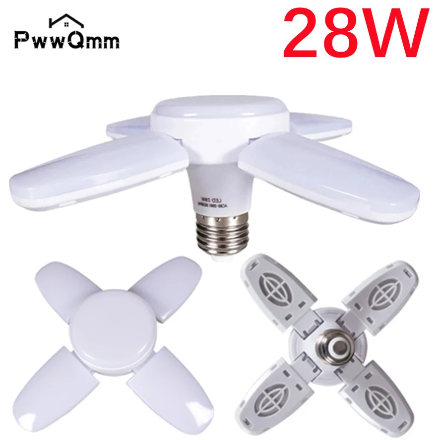 Pwwqmm e27 AC85-265V 28w led birne lüfter blatt timing lampe 360 ° faltbare led glühbirne lampe für haus decken leuchte garagen licht