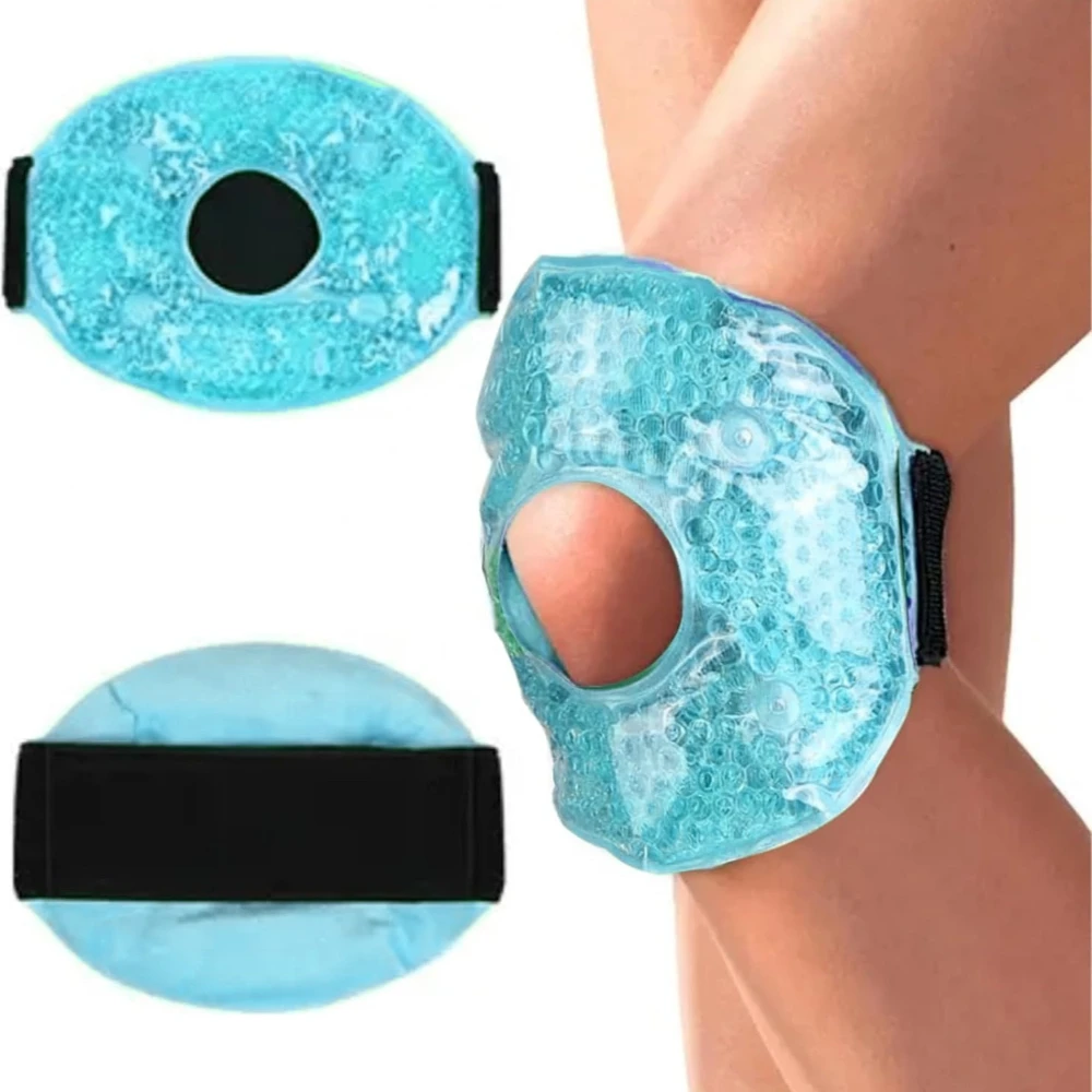 Nouvelle attelle de genou flexible en billes de gel réutilisable pour thérapie chaude et froide, avec sangle de fixation pour les blessures, les gonflements articulaires et le soulagement de l'arthrite