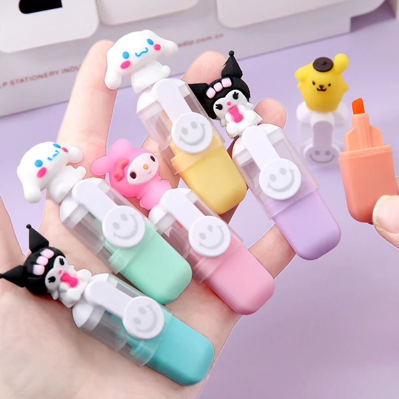 Cute Sanrio Highlighter Pen Set with High Appearance Value Mini 6 Color Set Colorful Marking Pen Key Marking Pen Childrens Gift