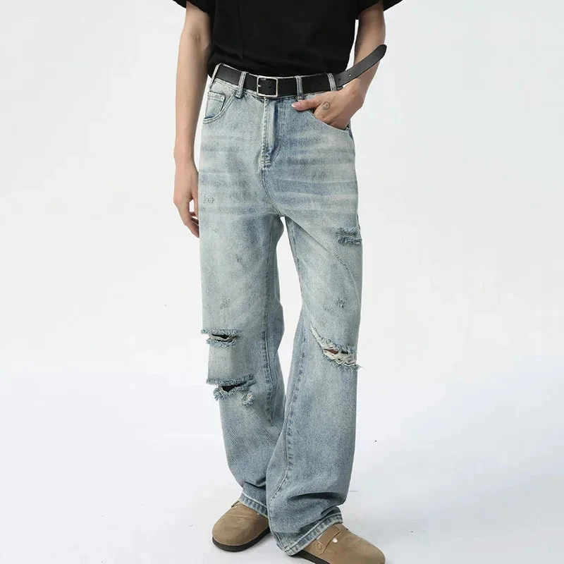 LUZHEN Autumn Niche Stylish Wornout Hollow Design Denim Pants 2024 New Original Street High Quality  Men's Straight Jeans LZ7506